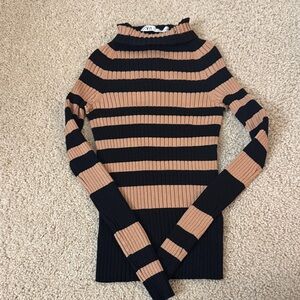 Zara Black and Tan Striped Turtleneck Sweater